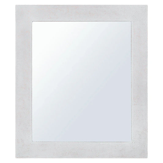 36" White Glaze Hand Hammered Rectangle Copper Mirror