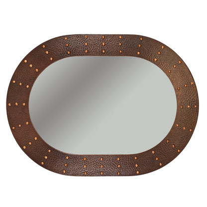 Premier Copper Products 35" Hand Hammered Oval Copper Mirror with Hand Forged Rivets-DirectSinks