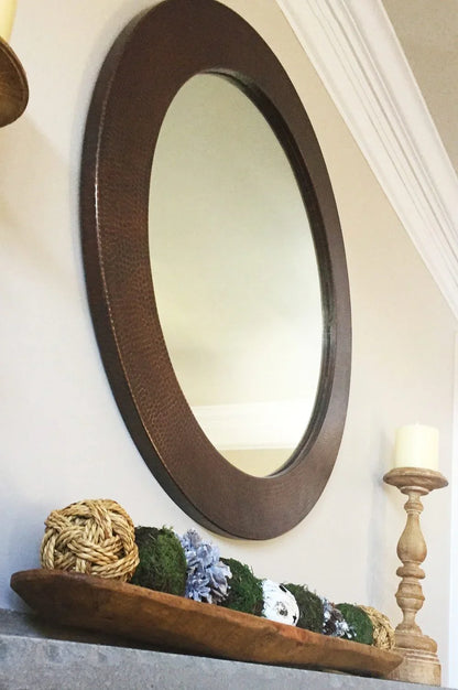 34" Hand Hammered Round Copper Mirror