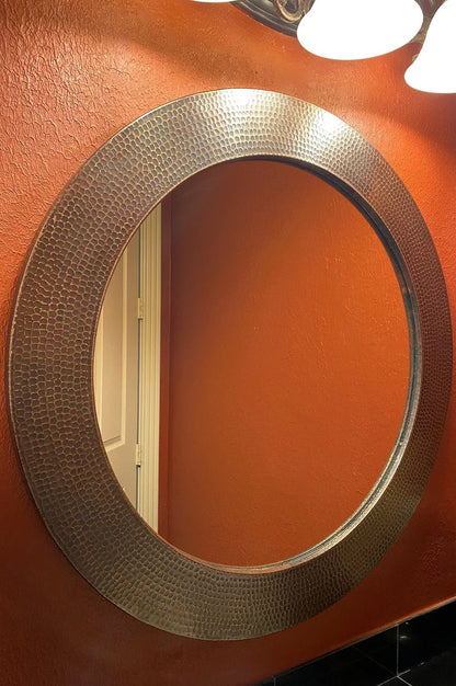 34" Hand Hammered Round Copper Mirror