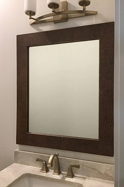36" Rectangle Mirror with Copper Tree-Bark Frame