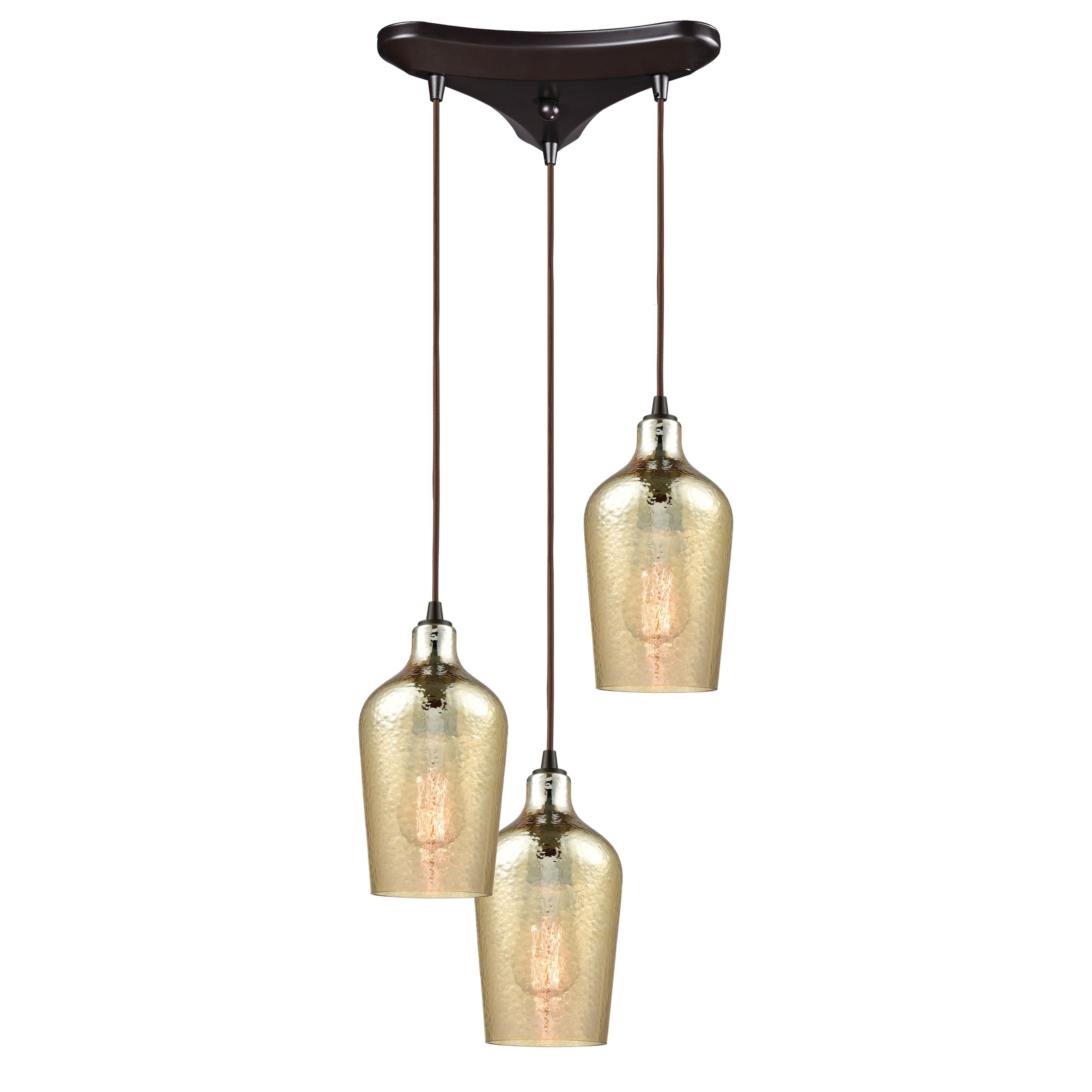 Elk Lighting Hammered Glass 10'' Wide 3-Light Pendant - Oil Rubbed Bronze with Amber