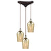 Elk Lighting Hammered Glass 10'' Wide 3-Light Pendant - Oil Rubbed Bronze with Amber