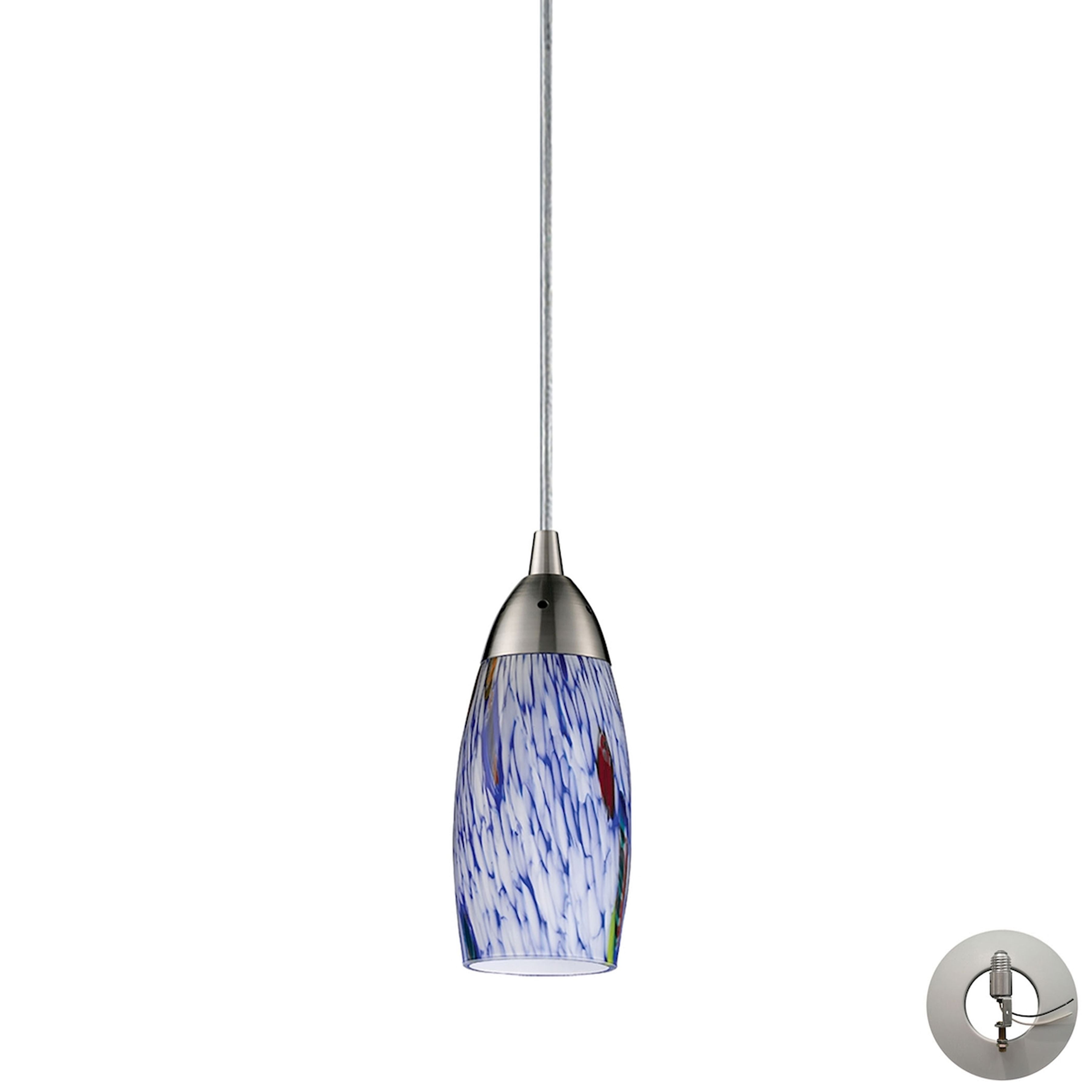 Elk Lighting Milan 3'' Wide 1-Light Pendant - Satin Nickel with Starburst Blue Glass (Includes Adapter Kit)