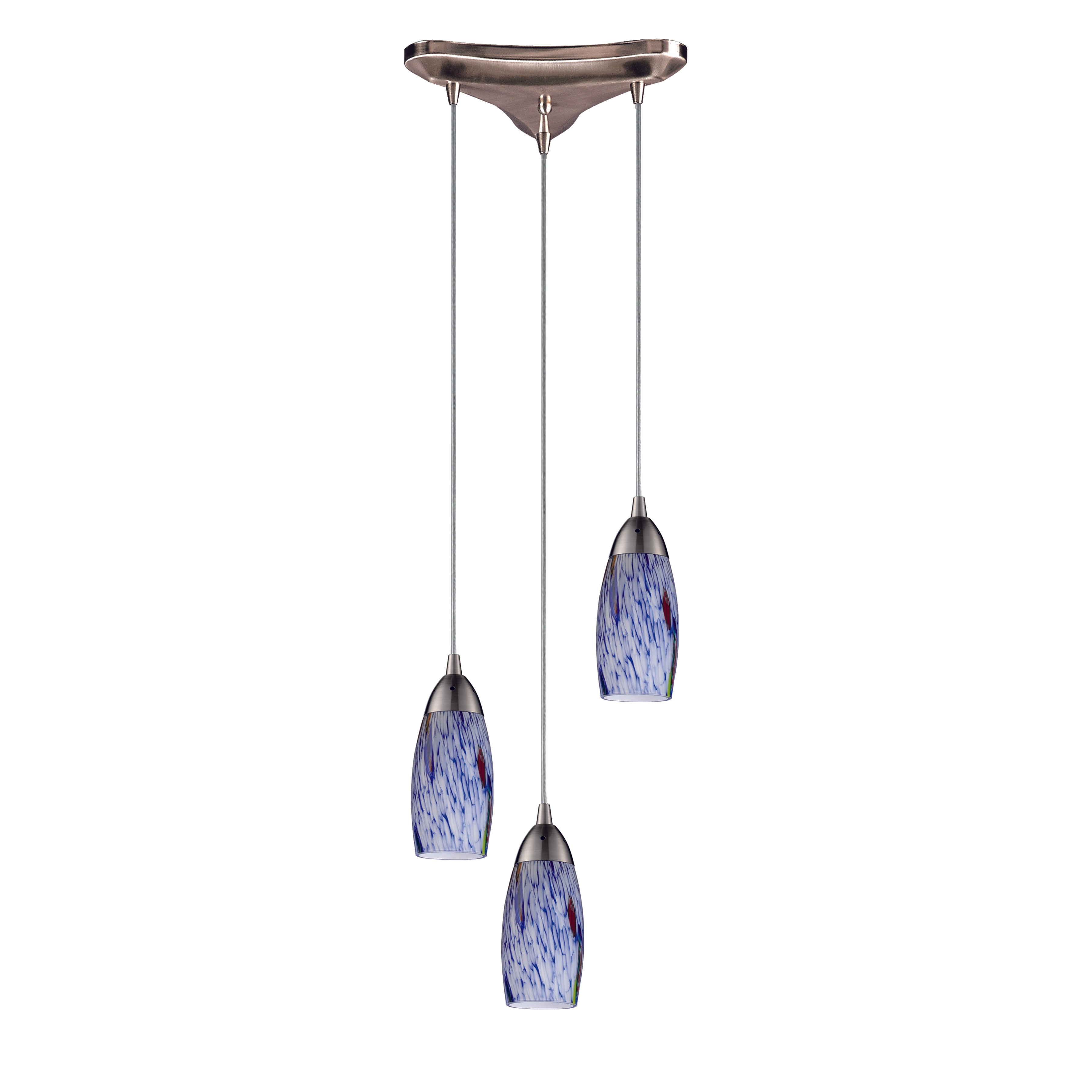 Elk Lighting Milan 10'' Wide 3-Light Pendant - Satin Nickel with Starburst Blue Glass