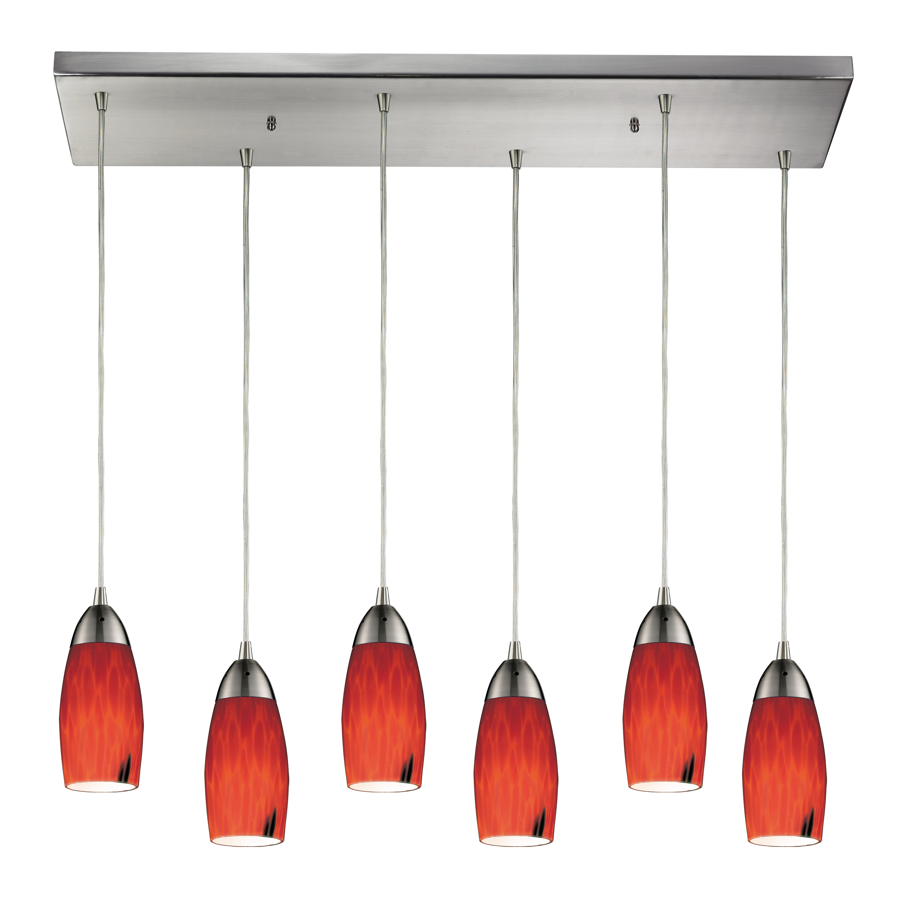 Elk Lighting Milan 30'' Wide 6-Light Pendant - Satin Nickel with Fire Red Glass
