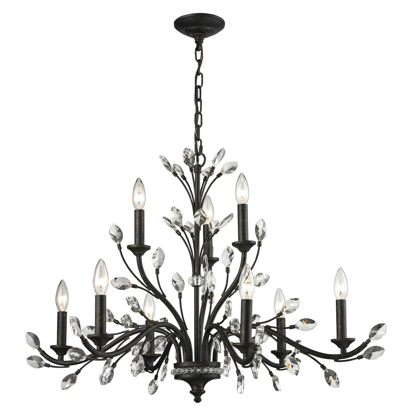 Elk Lighting Crystal Branches 33'' Wide 9-Light Chandelier - Burnt Bronze