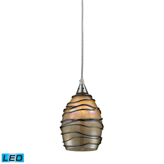 Elk Lighting Vines 5'' Wide 1-Light Pendant - Satin Nickel with Tan Glass (LED)