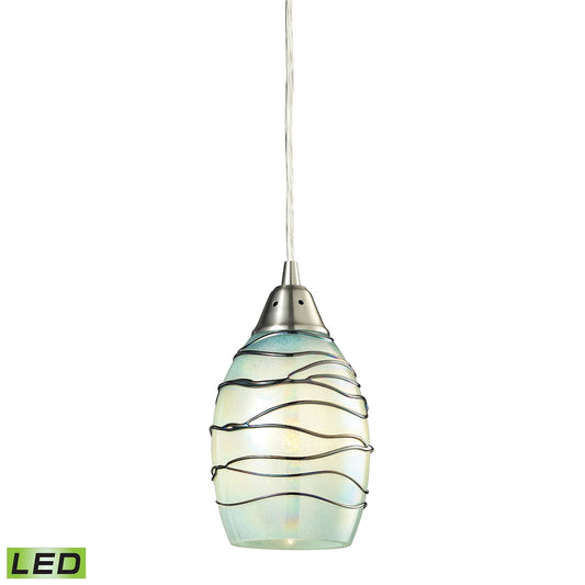 Elk Lighting Vines 5'' Wide 1-Light Pendant - Satin Nickel with Mint Glass (LED)