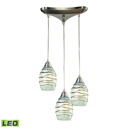 Elk Lighting Vines 12'' Wide 3-Light Pendant - Satin Nickel with Mint Glass (LED)