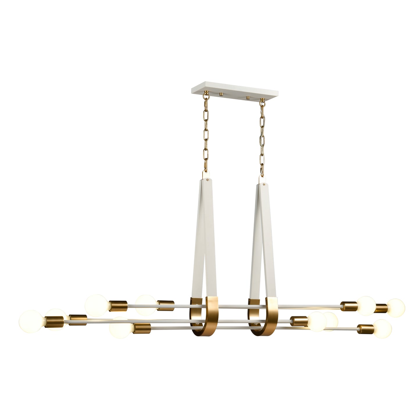 Elk Lighting Sabine 58'' Wide 10-Light Linear Chandelier - Textured White with Brushed Gold