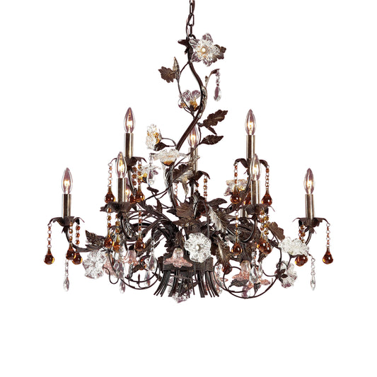 Elk Lighting Cristallo Fiore 33'' Wide 9-Light Chandelier - Deep Rust