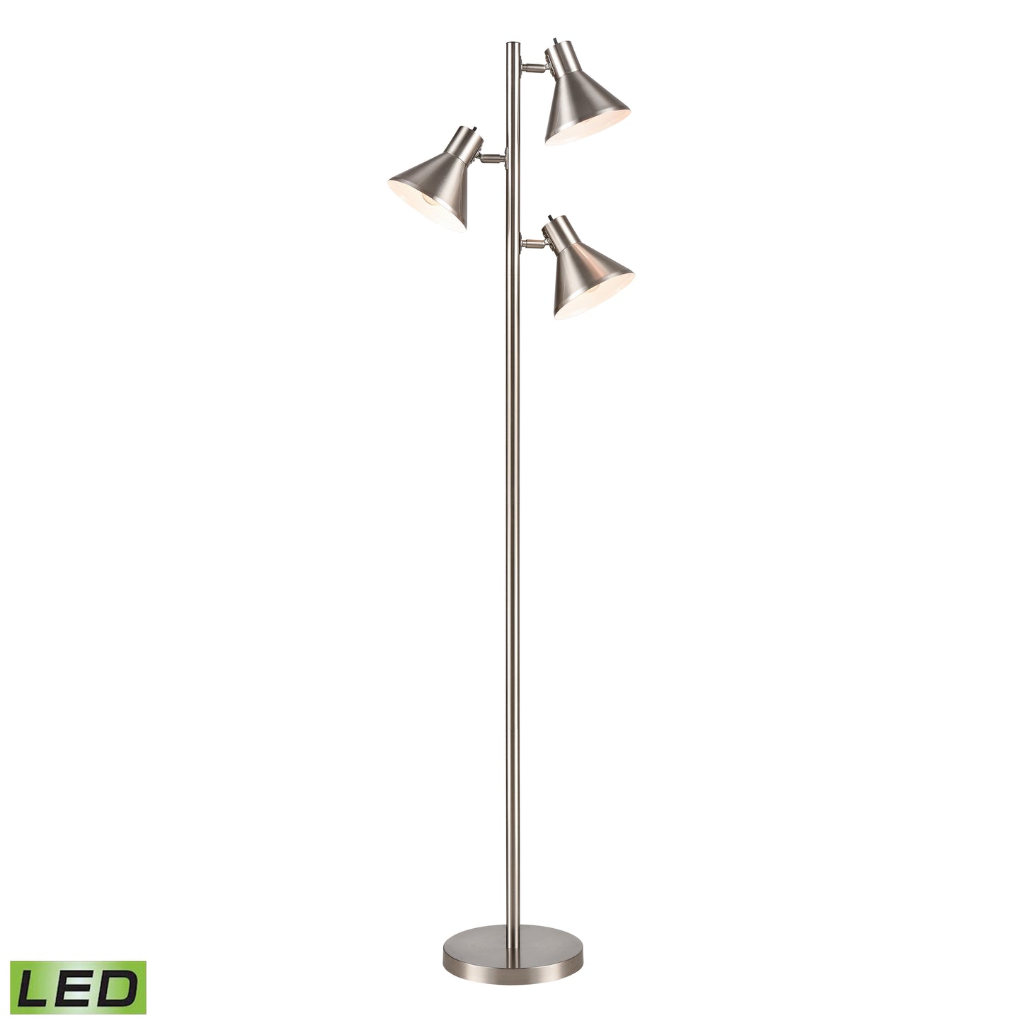 Elk Lighting Loman 65'' High 3-Light Floor Lamp - Satin Nickel - Includes LED Bulbs